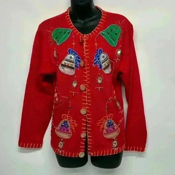 victoria harbour Sweaters - Victoria Harbor size medred, ugly Christmas sweater cardigan beaded bejeweled